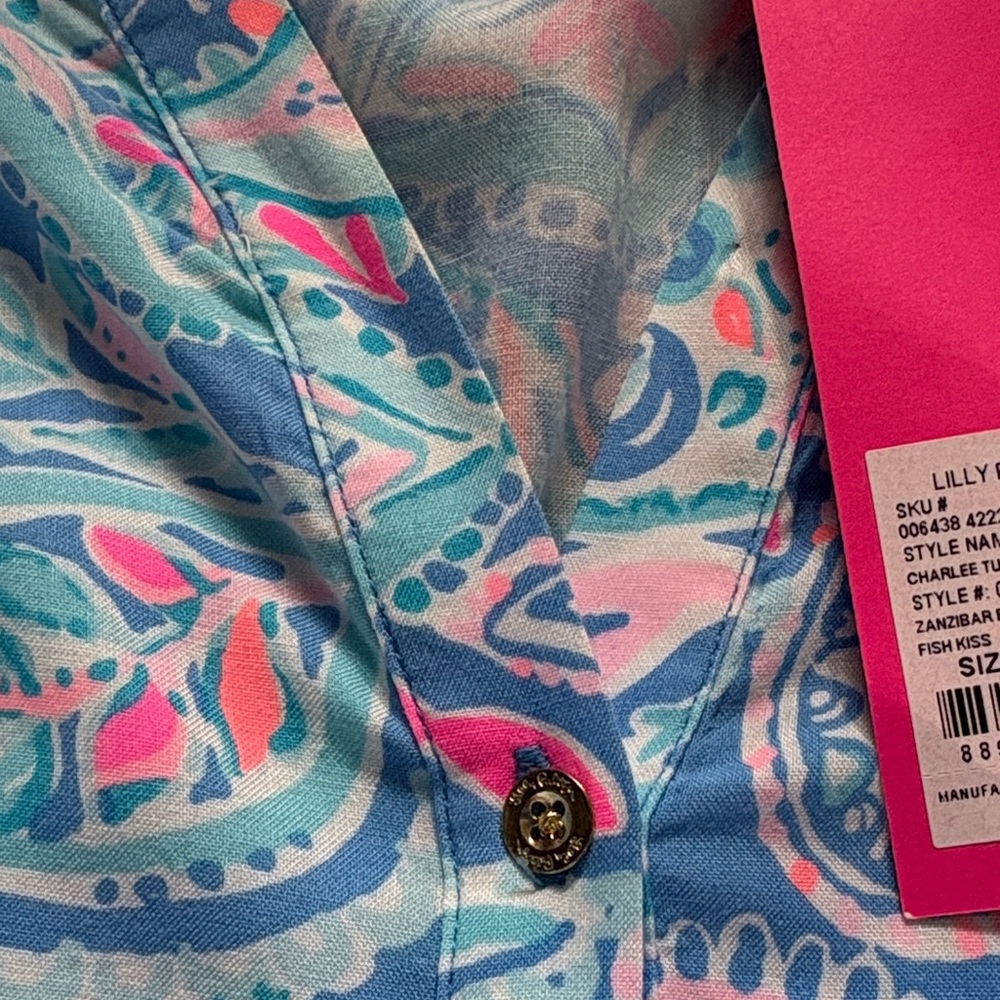Lilly Pulitzer Charlee Tunic Zanzibar Blue and Pink Tunic Dress Fish KISS - Picture 4 of 7